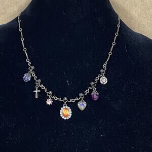 Avon Charm Necklace Victorian Style Bronze-tone Purple Pink Cross